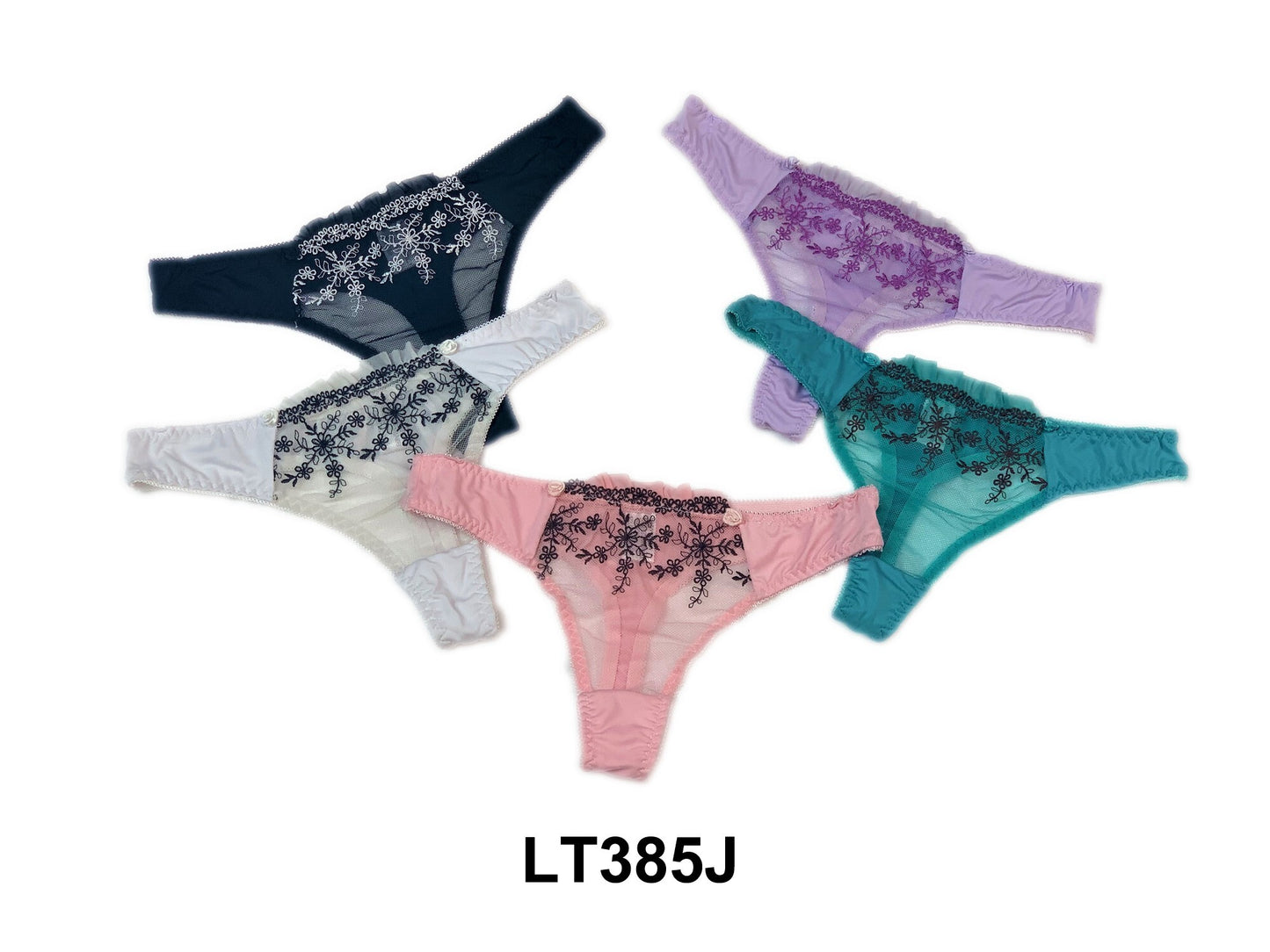 Ladys Nylon Thong W/Embroidery