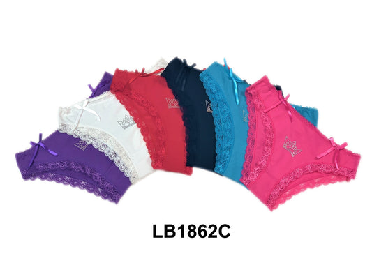 Ladys Cotton Panty W/Lace+Rhinestone